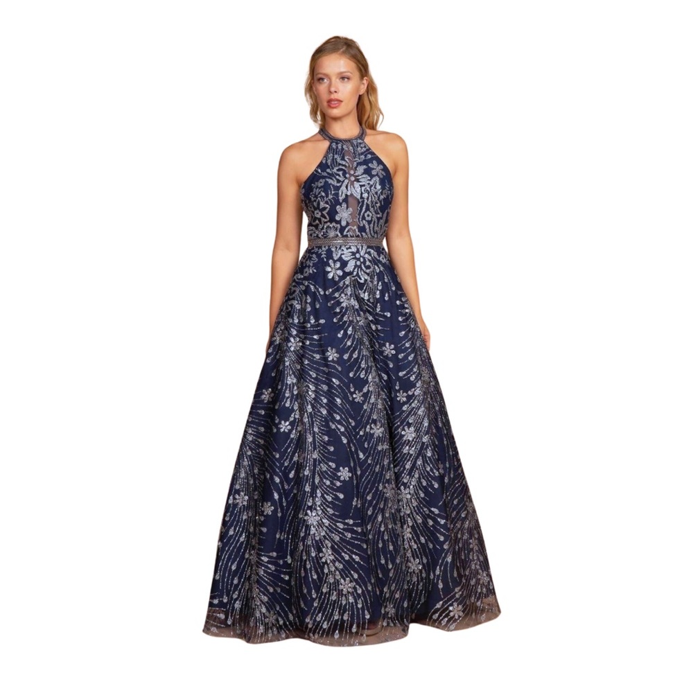 Elizabeth K by GLS Formal Navy Blue Full Length Gown Size Medium Holiday Party - Picture 1 of 13